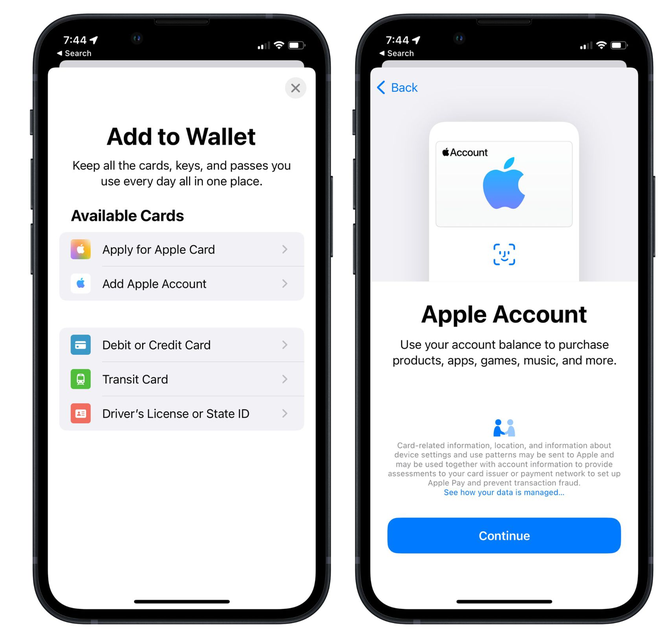 舞钢苹果手机维修分享iOS 15.5钱包App如何添加 Apple 账户 